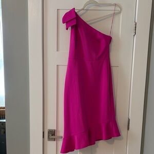 London Times Fucshia One Shoulder Asymmetrical Hem Dress